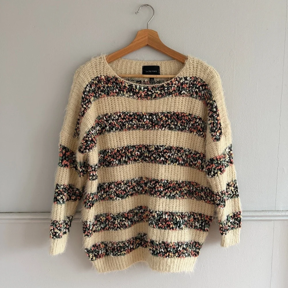 LA FEE VERTE > Confetti Striped Eyelash Sweater - Picture 4 of 5